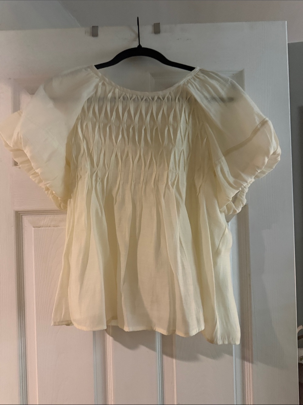 Joy Joy Cream Smocked Flutter Sleeve Blouse